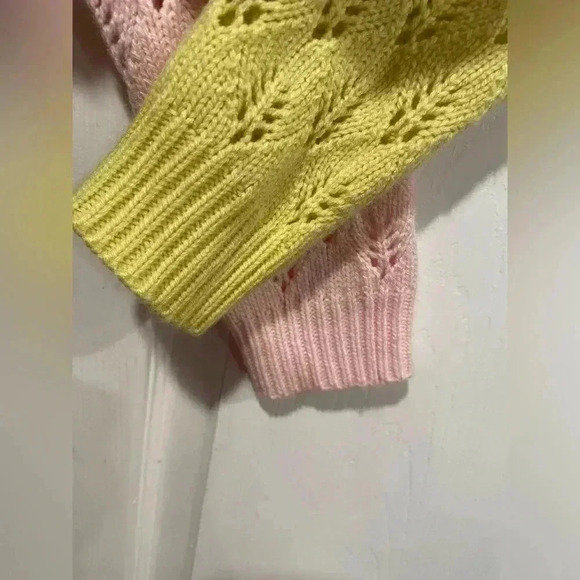 Cotton Emporium Cropped Open Knit Color Block V Neck Button Cardigan Size M - Picture 2 of 8